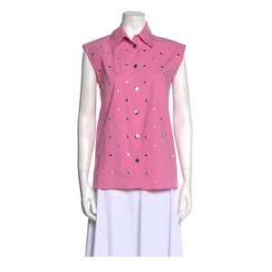 MOSCHINO BOUTIQUE Bubblegum Pink Polka Dot Stud Accent Short Sleeve Top NWT XS